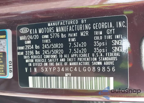 2020 Kia Telluride Ex из США, поврежденный, VIN 5XYP34HC4LG089856